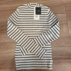 リブハイネックニットトップス　ストライプ M　AZUL by moussy