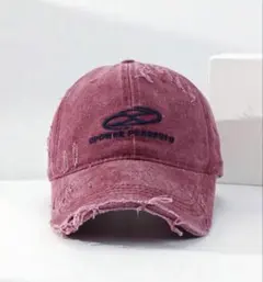EPOWER PRESENTS キャップ ダメージ加工 ボルドー　古着　韓国風