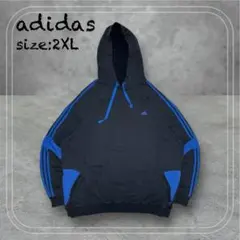 adidasアディダス古着スウェットプルオーバーフードロゴ刺繍スリーライン2XL