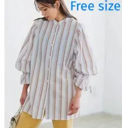 【美品】ストライプ柄 バルーンスリーブシャツ Mサイズ