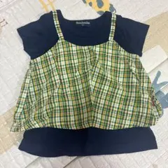 moujonjon 重ね着風 チェック柄 半袖Tシャツ 80cmのサムネイル