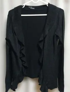 CECIL McBEE ラメ入り フリル カーディガン ブラック