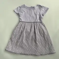 組曲ワンピース 薄紫　半袖　花柄　刺繍　ワンピース　110