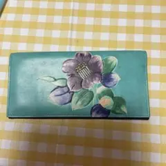 花柄デザイン 長財布 青緑色