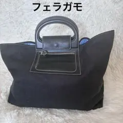 美品サルバトーレフェラガモ黒 キャンバス レザー トートバッグのサムネイル