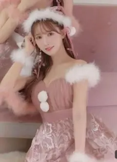 suger　ピンク　サンタコスプレ　刺繍フレア　ファーショルダー