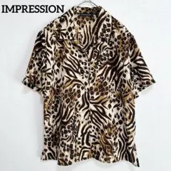 IMPRESSION アニマルプリント 半袖シャツ 【XL】メンズ 豹柄 虎柄