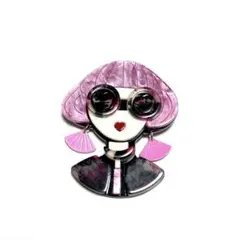 BR-207 ♡ アクリル ガール 女性 ブローチ ♡‬ ボブヘアー ピンク
