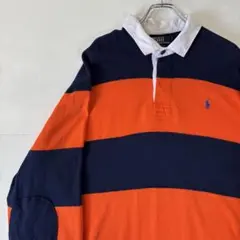 ラルフローレン ラガーシャツ　ボーダー　2XLサイズ　オレンジ　古着　アメカジ