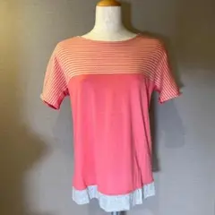 【ensuite】切替ボーダーTシャツ(M)リヨセル混大人カジュアル　ピンクのサムネイル
