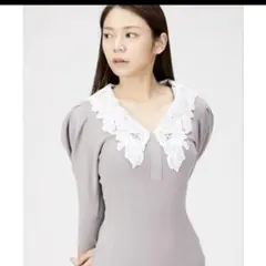 SNIDEL　エンブロイダリーカラーニットマーメイドワンピース