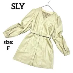 【美品】 SLY スライ フェイクレザー ジャケット コート Vネック ベルト