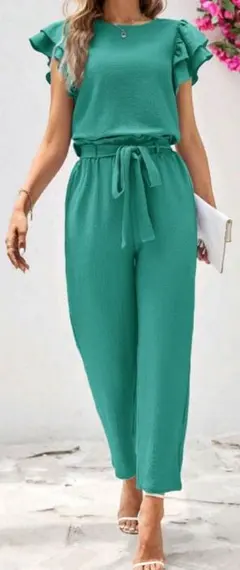SHEIN Clasi フリルブラウス パンツ 2点セット ターコイズ M
