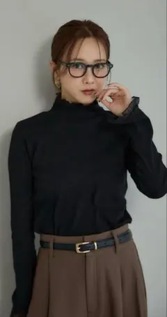 しまむらmysacloset 田中里奈 袖チュールハイネックプルオーバー黒M