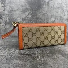 GUCCI GG柄 キャンバス レザー 長財布 インターロッキング チャーム