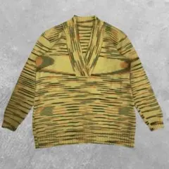 【美品】総柄　ニット プルオーバー 個性派　イエロー系　ユニセックス　アーカイブ
