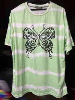 【SHEIN】蝶プリント オーバーサイズ半袖Tシャツ ライトグリーン