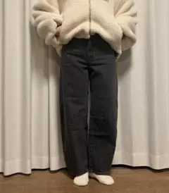 ダークグレー ワイドデニムパンツL