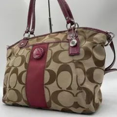 良品 COACH ショルダーバッグ キャンバス ブラウン シグネチャー 2way