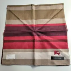 シール付き未使用　バーバリー　大判ハンカチ　ボーダー　ホースマーク刺繍　日本製
