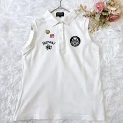 パーリーゲイツ ノースリーブポロシャツ 白 刺繍 ワッペン ゴルフ M 綿