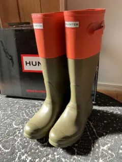 HUNTER 長靴 オリーブ・オレンジ　24〜25㎝