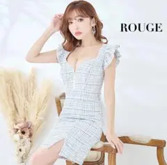 【JEWELS】キャバドレス S ツイード フリル袖 チェック柄 水色