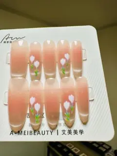 ピンクグラデーション花柄ネイルチップ R005