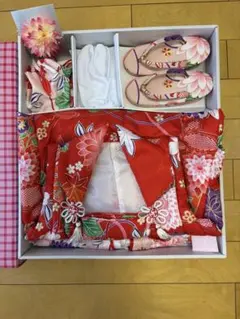 【美品】子供用 七五三 3歳 着物セット 被布 赤 ピンク 和柄 刺繍半衿