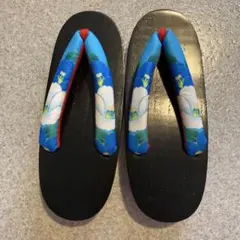 高底草履 24cm 青い花柄