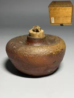 未使用 茶道具 弘斉作 青交趾荒磯 水指 塗蓋 茶懐石 水差し 茶器 茶事