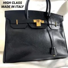 HIGH CLASS ハイクラス　シボ革　ハンドバッグ　イタリア製　ブラック