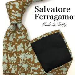 Salvatore Ferragamoネクタイ ブラウン アニマル 動物 植物