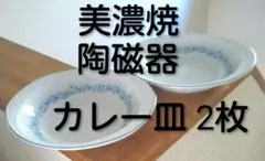 美濃焼 陶磁器 青い花模様のカレー皿 2枚セット