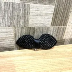 コリアンハンドメイド☆ビーズリボンバレッタ　ブラック　ビジューつき