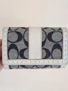 Coach 　モノグラム　二つ折り財布 ネイビー/ホワイト