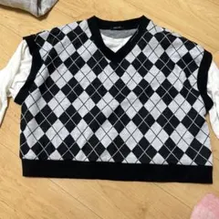 ダイヤモンド柄 ニットベスト グレー・黒 Lサイズ