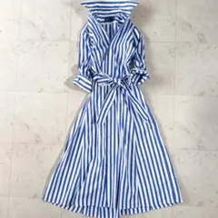 極美品♪ポロ ラルフローレン ストライプ ロングシャツワンピース ポニー刺繍 青
