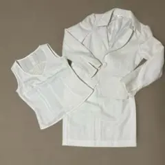 ホワイト(ラメ入) スカートスーツ 3点セット 9号 セレモニー　フォーマル