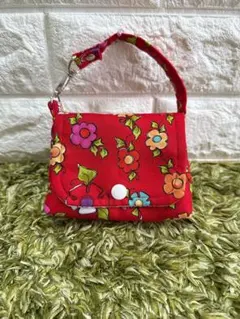 赤ポーチ　花柄ポーチ　ミニポーチ　ロラライハリス