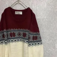 90S vintage ノルディック柄　ニット　メンズ　M 古着　個性派　白