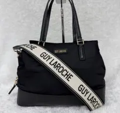 ギ・ラロッシュ Guy Laroche ハンドバッグ 美品 黒 ナイロン 本革