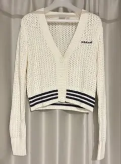 adidas アディダス レディース メッシュ Vネック カーディガン ホワイト