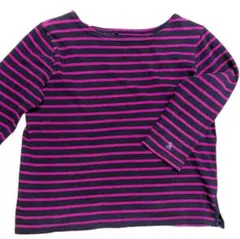 長袖カットソー ネイビーとピンクのストライプ 140cm