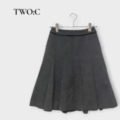 トゥーシー TWO:C プリーツスカート フレア ひざ丈 グレー S シンプル
