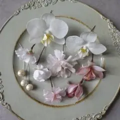 ＊お得なset＊胡蝶蘭と春色のヘアパーツset 髪飾り　結婚式　卒業式　和装