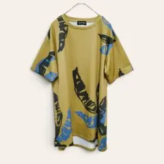 【JEU DE JUNKO】チュニックTシャツ　五分袖　ライトカーキ　M　植物柄のサムネイル