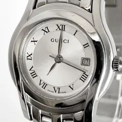 1040 新品電池 GUCCI 5500M デイト 腕時計 シルバー文字盤 稼働 - メルカリ