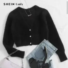 SHEIN カーディガン ニット ブラック パール
