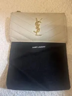 【サンローラン】YSL ジップカードケース　ベージュ